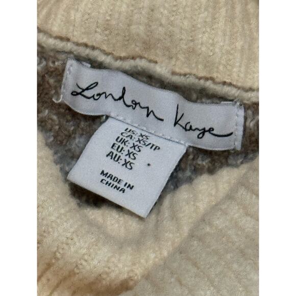London Kaye Sweater Womens XS Fair Isle Chenille Neutral Brown Cowl Soft Cozy - Picture 4 of 7